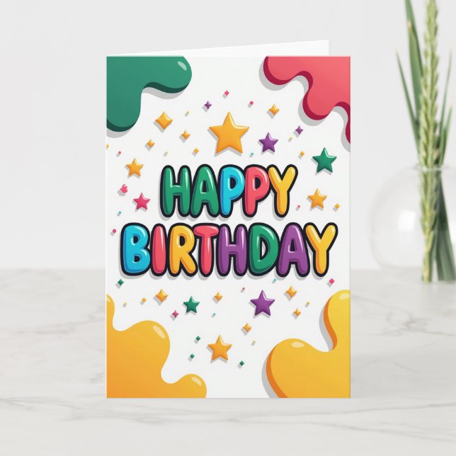 Tarjeta de cumpleaños de estrellas coloridas (Anverso)