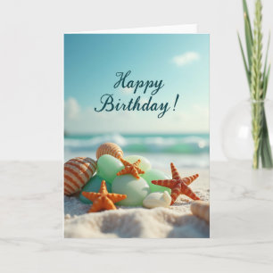 Tarjeta de cumpleaños de estrellas de mar y concha