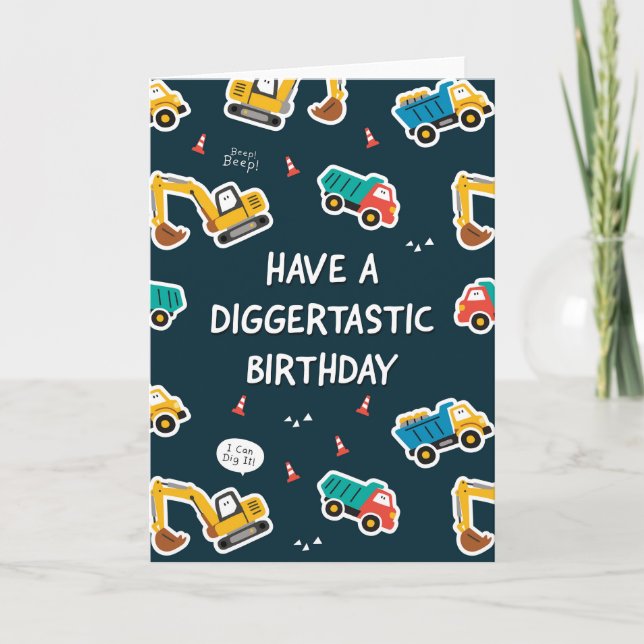Tarjeta de cumpleaños de excavadora para niños (Anverso)
