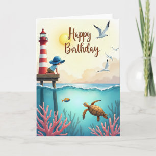 Tarjeta de cumpleaños de faro cálido