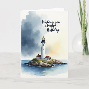Tarjeta de cumpleaños de faro con acuarela