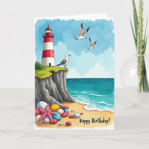 Tarjeta de cumpleaños de faro costero