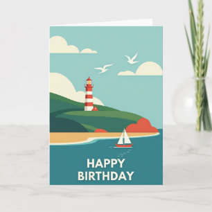 Tarjeta de cumpleaños de faro costero alegre