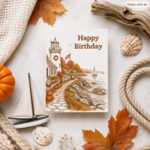 Tarjeta de cumpleaños de faro náutico de la tempor