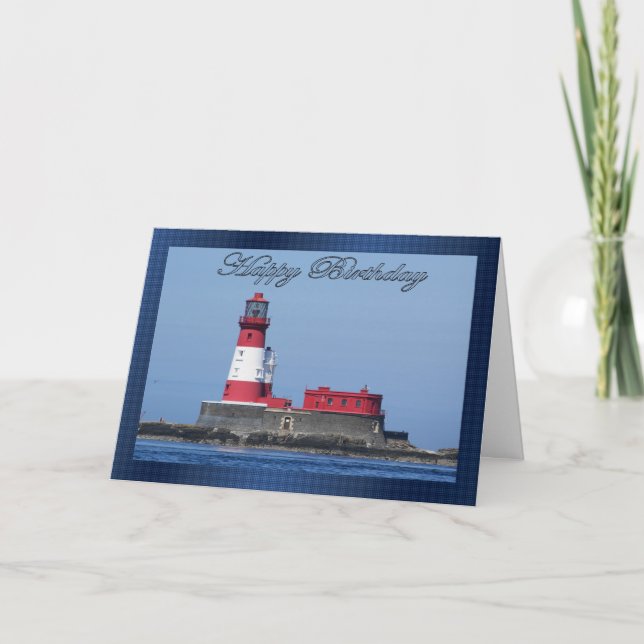 Tarjeta de cumpleaños de faro, vista al mar (Anverso)