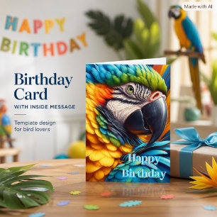 Tarjeta de cumpleaños de fauna y flora con loro gu