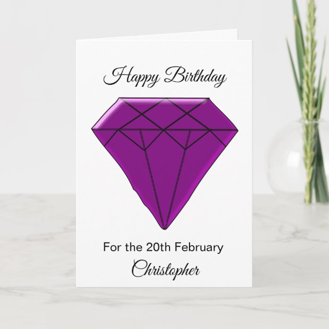 Tarjeta de cumpleaños de febrero - Amethyst (Anverso)