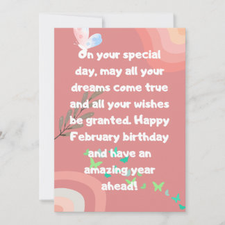 tarjeta de cumpleaños de febrero de color rosa con