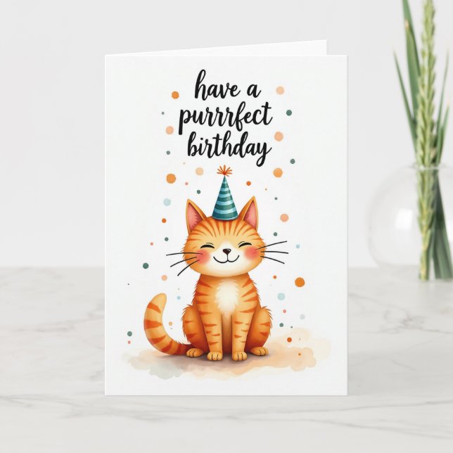 Tarjeta de cumpleaños de felino a rayas (Anverso)