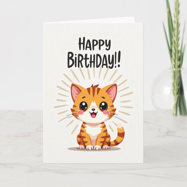 Tarjeta de cumpleaños de felino alegre (Anverso)