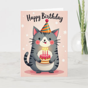 Tarjeta de cumpleaños de felino con sombrero a ray