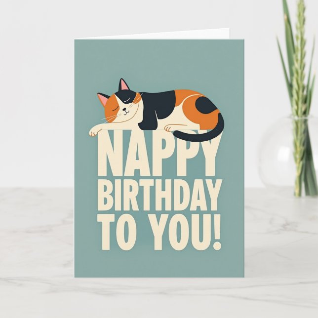 Tarjeta de cumpleaños de felino dormido soñador (Anverso)