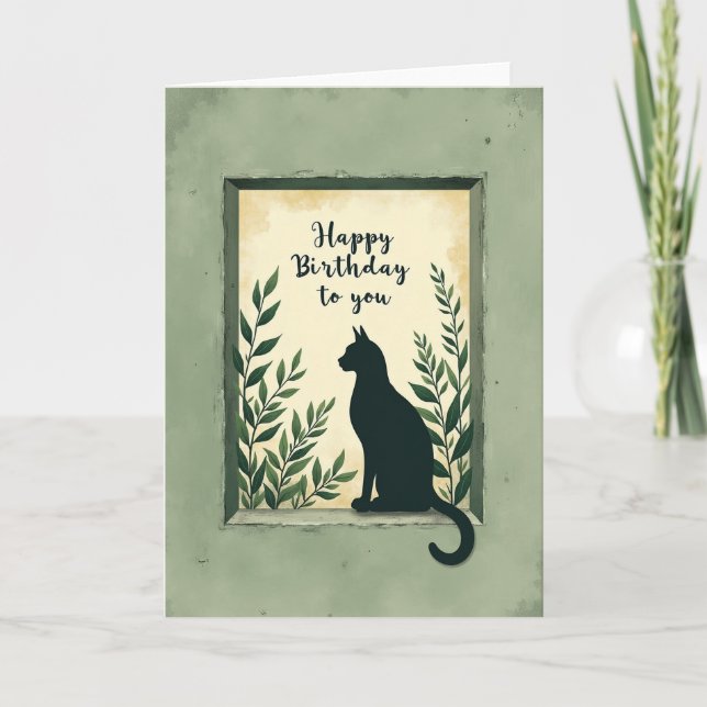 Tarjeta de cumpleaños de felino rústico (Anverso)