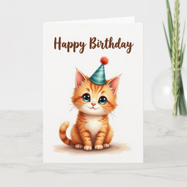 Tarjeta de cumpleaños de felino sonriente (Anverso)