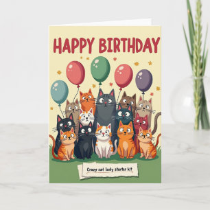 Tarjeta de cumpleaños de felinos de dibujos animad