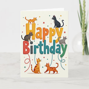 Tarjeta de cumpleaños de felinos juguetones
