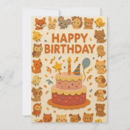 Tarjeta de cumpleaños de Fiesta animal cuta