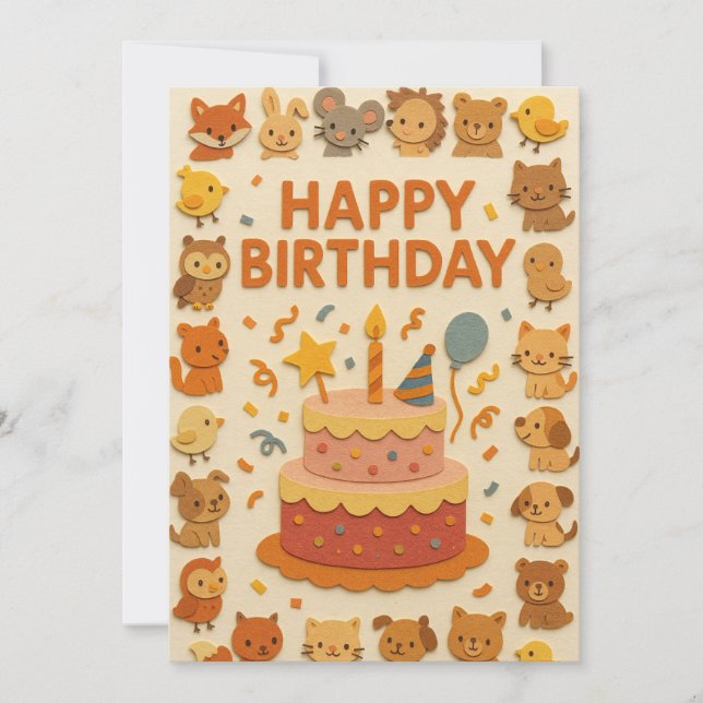 Tarjeta de cumpleaños de Fiesta animal cuta (Anverso)