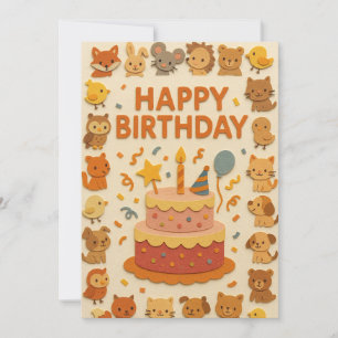 Tarjeta de cumpleaños de Fiesta animal cuta