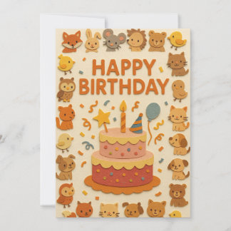 Tarjeta de cumpleaños de Fiesta animal cuta