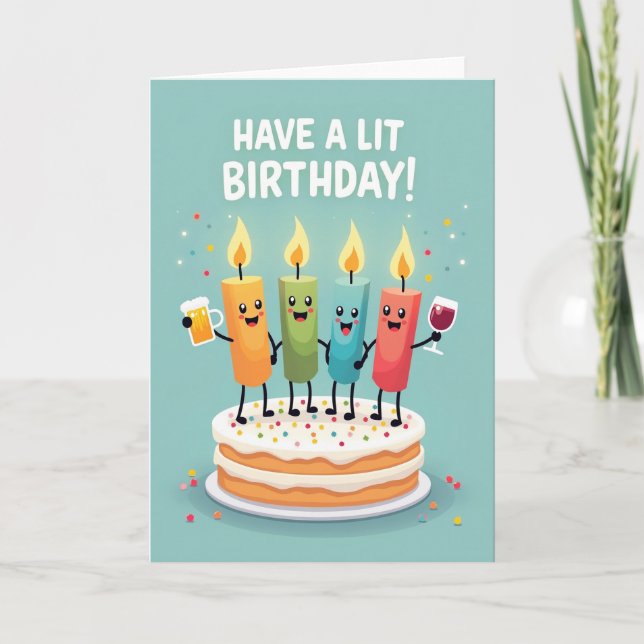 Tarjeta de cumpleaños de fiesta con velas (Anverso)