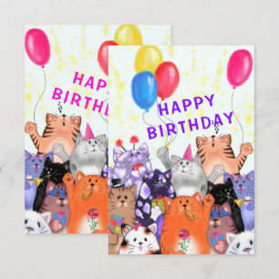 Tarjeta de cumpleaños de fiesta de gatos felices