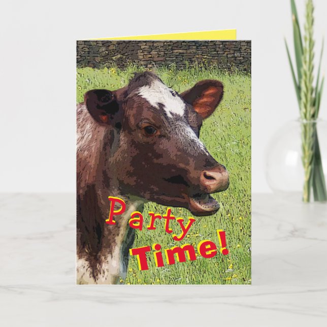 Tarjeta de cumpleaños de fiesta de vaca (Anverso)