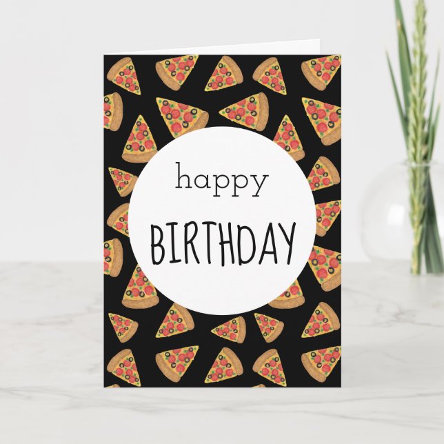 Tarjeta de cumpleaños de Fiesta Pizza Black (Anverso)