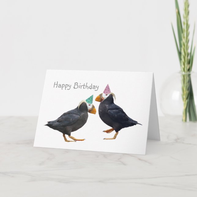 Tarjeta de cumpleaños de fiesta Puffins (Anverso)