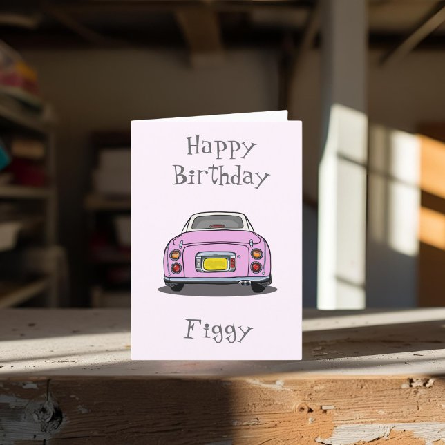 Tarjeta de cumpleaños de Figaro Rosado Figaro Car  (A cute pink figaro birthday card to send to your pink figgy (or your pink figaro loving friend))