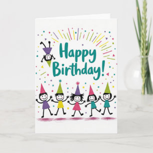 Tarjeta de cumpleaños de figuras bailando