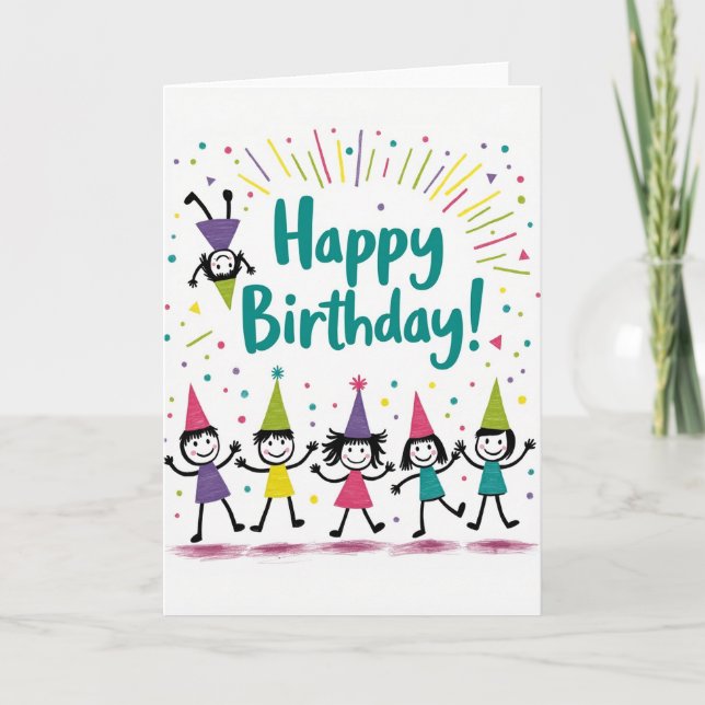 Tarjeta de cumpleaños de figuras bailando (Anverso)