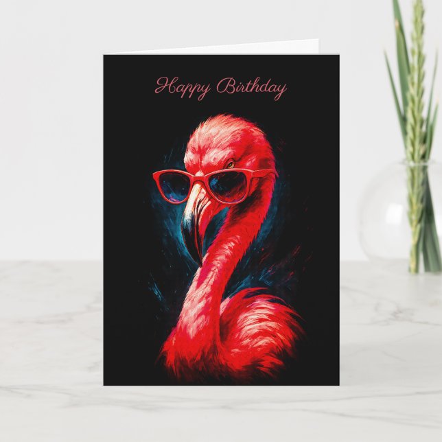 Tarjeta de cumpleaños de flamenco fabuloso con gaf (Anverso)