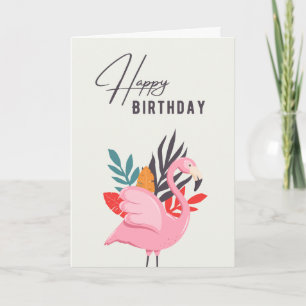 Tarjeta de cumpleaños de flamenco rosa tropical