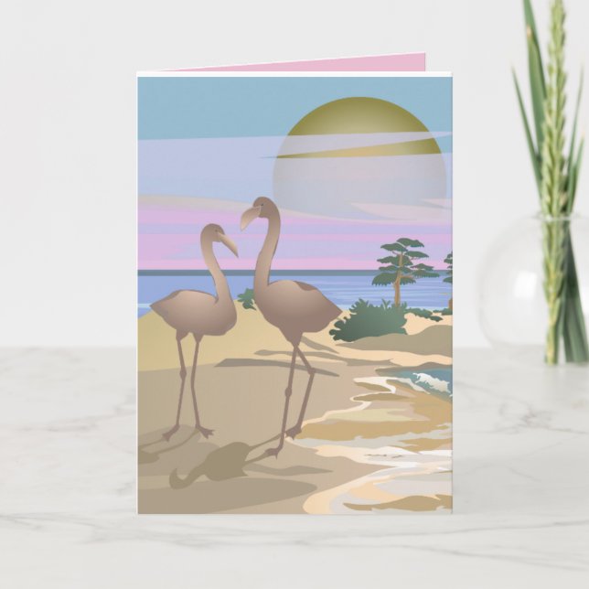 TARJETA DE CUMPLEAÑOS DE FLAMENCOS TROPICALES DE P (Anverso)
