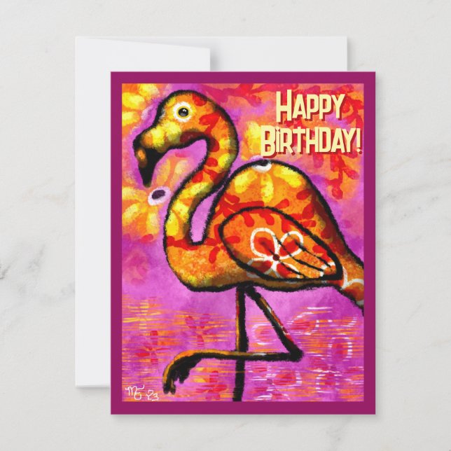 Tarjeta de cumpleaños de Flamingo abstracta y capr (Anverso)