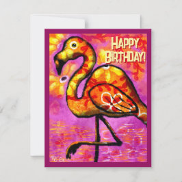 Tarjeta de cumpleaños de Flamingo abstracta y capr