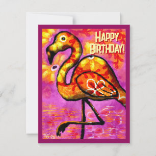 Tarjeta de cumpleaños de Flamingo abstracta y capr