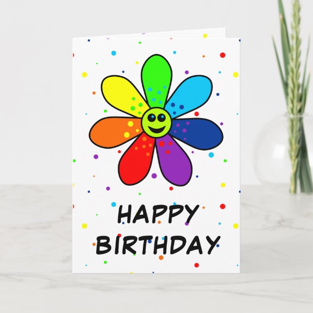 Tarjeta de cumpleaños de flor arco iris (Anverso)