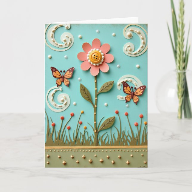Tarjeta de cumpleaños de flor artesanal (Anverso)
