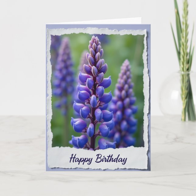 Tarjeta de cumpleaños de Flor Azul Alegre (Anverso)