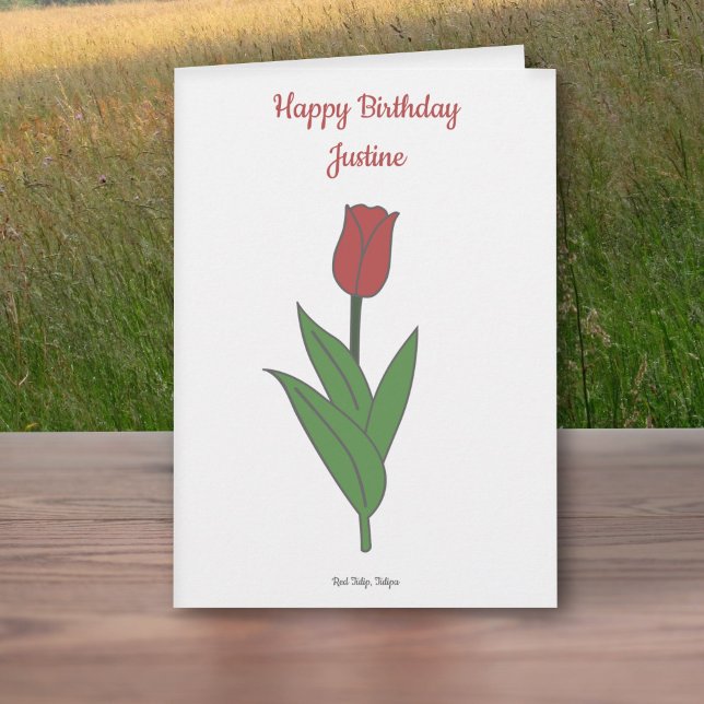 Tarjeta de cumpleaños de flor Botánica Red Tulip P (Botanical Red Tulip Birthday Card)