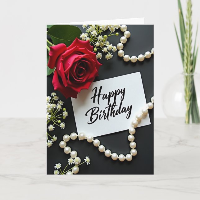 Tarjeta de cumpleaños de flor carmesí (Anverso)