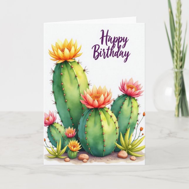 Tarjeta de cumpleaños de flor de cactus (Anverso)