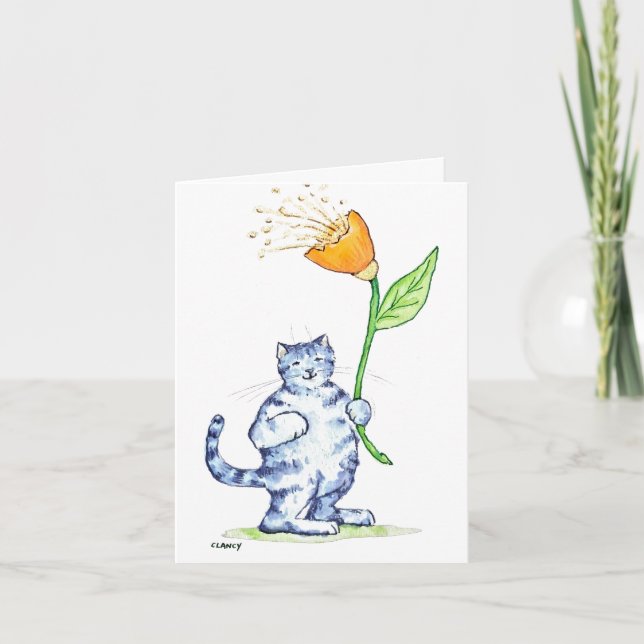 Tarjeta de cumpleaños de flor de gato (Anverso)