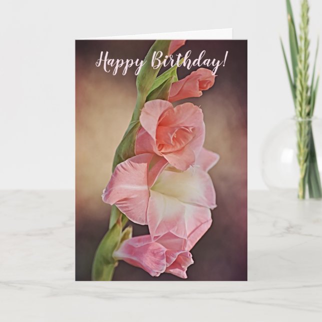 Tarjeta de cumpleaños de flor de Gladiolus rosa (Anverso)