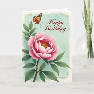 Tarjeta de cumpleaños de flor de insecto rosa Birt