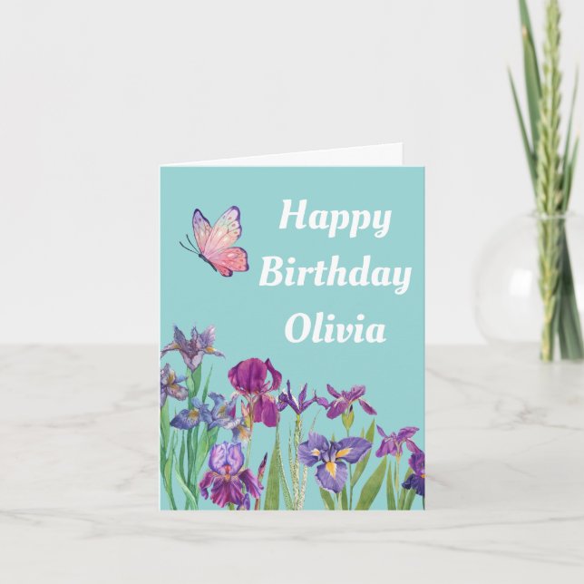 Tarjeta de cumpleaños de flor de iris azul (Anverso)