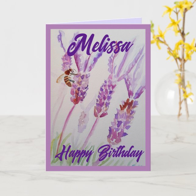 Tarjeta de cumpleaños de flor de lavanda y acuarel (flor amarilla)