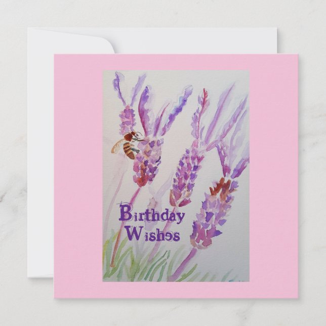 Tarjeta de cumpleaños de flor de lavanda y acuarel (Anverso)